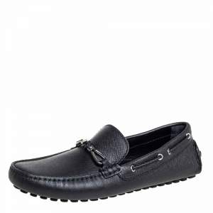 Louis Vuitton Black Leather Raspail Slip On Moccasins Size 41