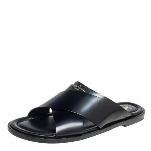 Pre Owned Louis Vuitton Black Glossy Leather Foch Mules Size 46