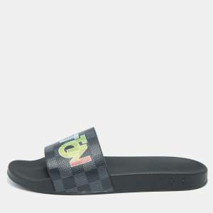 Pre Owned حذاء سلايد لوي فيتون واتير فرونت إيكليبس كانفاس دامييه أسود مقاس 44.5