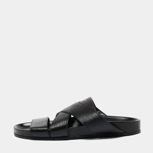 Louis Vuitton Black Epi Leather Cross Strap Flat Slides Size 41.5