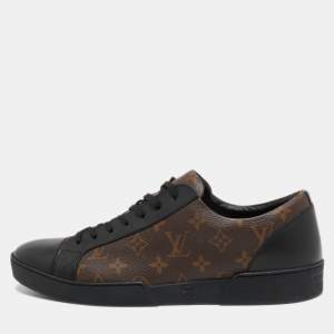 Louis Vuitton Black Leather and Monogram Canvas Match Up Sneakers Size 46