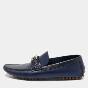 Louis Vuitton Navy Blue Leather Hockenheim Loafers Size 41.5