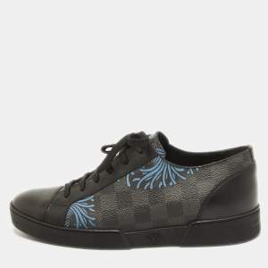 Louis Vuitton Black Leather Damier Graphite Printed Match Up Low Top Sneakers Size 40