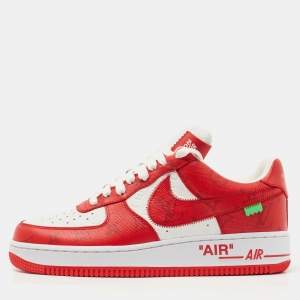 Louis Vuitton x Nike Red/White Monogram Canvas and Leather Air Force 1 Sneakers Size 41