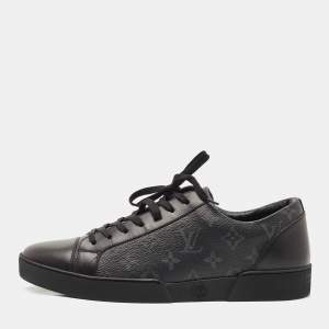 Louis Vuitton Black/Grey Leather and Monogram Canvas Match Up Sneakers Size 43