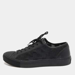 Louis Vuitton Black Leather and Damier Ebene Fabric Low Top Sneakers Size 41
