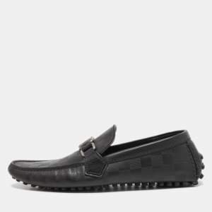 Pre Owned Louis Vuitton Black Leather Damier Ebene Leather Hockenheim Loafers Size 41