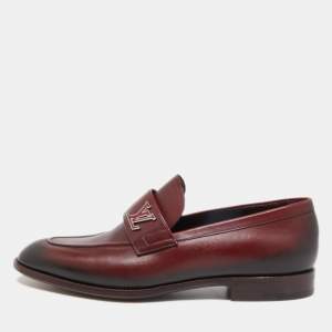 Louise Vuitton Burgundy/Black Leather Slip On Loafers Size 41