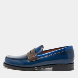Louis Vuitton Navy Blue/Brown Monogram Canvass and  Leather Loafers Size 40