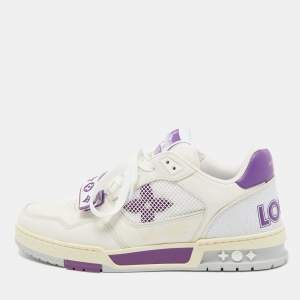 Louis Vuitton White/Purple Leather and Mesh LV Trainer Sneakers Size 41