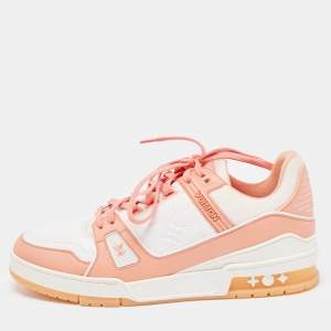 Louis Vuitton Orange/White Leather and Fabric Trainer Sneakers Size 41