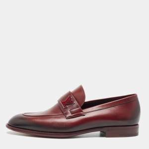 Louise Vuitton Burgundy/Black Leather Slip On Loafers Size 41