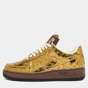 Louis Vuitton x Nike Metallic Gold Monogram Leather Air Force 1 Sneakers Size 41