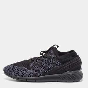 Louis Vuitton Black/Navy Blue Knit Fabric Fastlane Sneakers Size 47