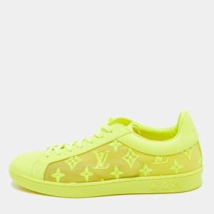 Louis Vuitton Neon Yellow Leather and Monogram Embroidered Mesh Luxembourg Sneakers Size 40