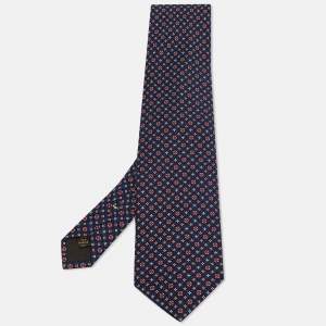 Louis Vuitton Blue Monogram Print Silk Traditional Tie 