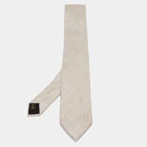 Louis Vuitton Grey Petit Damier Pattern Silk Tie