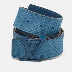 Louis Vuitton Blue Mini Damier Suede LV Initiales Belt 90CM