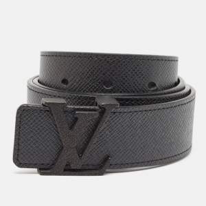 Pre Owned Louis Vuitton Black Taiga Leather LV Initiales Belt 90CM