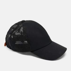 Louis Vuitton Black Cotton and Monogram Mesh Baseball Cap