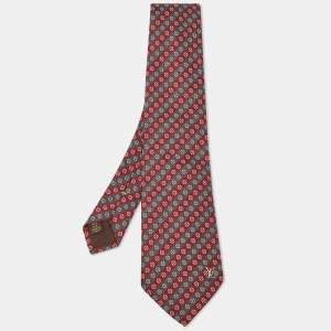 Louis Vuitton Red/Grey Diagonal Striped Silk Tie