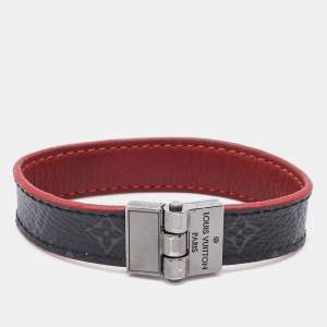 Louis Vuitton Canvas Leather Gunmetal Tone Reversible Wrap Bracelet