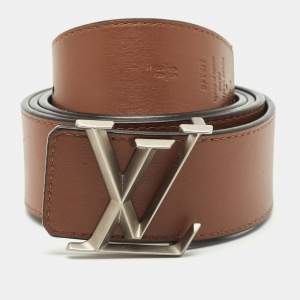 Pre Owned Louis Vuitton Brown/Black LV Pyramid Reversible Belt 95CM
