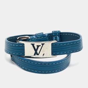 Louis Vuitton Cyan Epi Leather Silver Tone Bracelet 19
