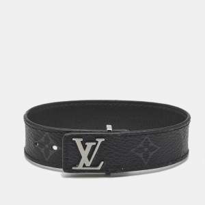 Pre Owned Louis Vuitton Eclipse Monogram Coated Canvas Silver Tone Slim Bracelet 19