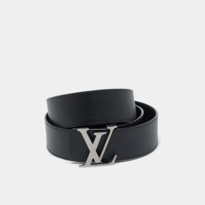 Pre Owned Louis Vuitton Black/Dark Brown Leather LV Initiales Belt 105CM