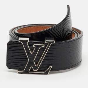 Pre Owned Louis Vuitton Black Electric Epi Leather LV Initiales Waist Belt 85CM