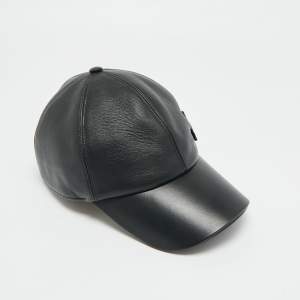 Pre Owned Louis Vuitton Black LV Pin Leather Cap 58 cm 