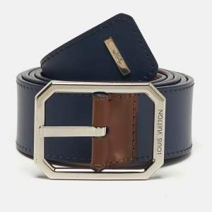 Pre Owned Louis Vuitton LV Staples 100 CM Reversible Buckle Belt Brown/Blue Leather