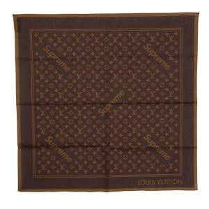 Louis Vuitton x Supreme Brown Monogram Printed Cotton Bandana Scarf