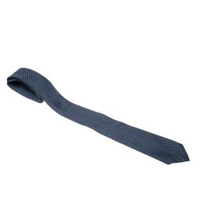 مملوكة مسبقًا Louis Vuitton Navy Blue Triangle Print Silk Skinny Tie