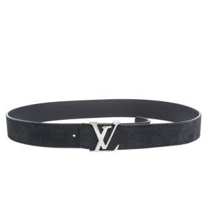 Louis Vuitton Dark Blue Suede Damier LV Initials Belt 110CM