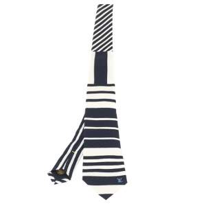 مملوكة مسبقًا Louis Vuitton Navy Blue & White Striped Silk Tie