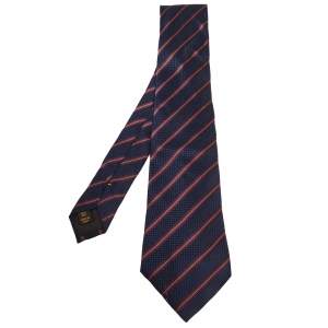 ربطة عنق لوي فيتون حرير مخطط مائل أحمر وأزرق