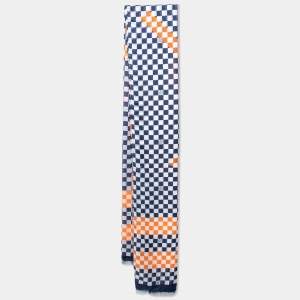 Louis Vuitton Blue & Orange Logo Printed Cotton & Silk Scarf 