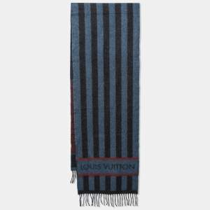 Louis Vuitton Blue & Red Striped Logo Intarsia Knit Wool Muffler 
