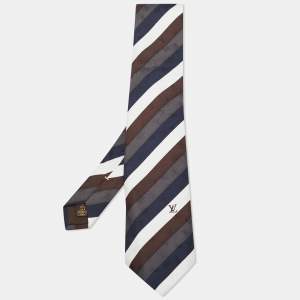 Louis Vuitton Multicolor Diagonal Striped Logo Silk Tie
