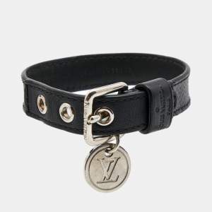 Louis Vuitton Black Canvas Leather SIlver Tone Bracelet