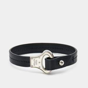 Louis Vuitton Black Leather Silver Tone Archive Bracelet