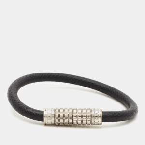 Louis Vuitton Digit Damier Ardoise Taiga Leather Silver Tone Bracelet 