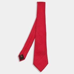 Louis Vuitton Red Damier Checkerboard Pattern Silk Tie