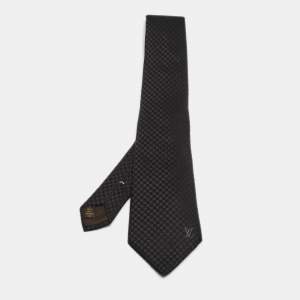 Louis Vuitton Black Damier Checkerboard Patterned Silk jacquard Tie