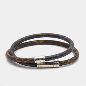 Louis Vuitton Keep It Double Canvas Silver Tone Wrap Bracelet