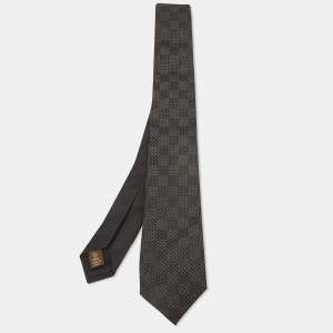 Louis Vuitton Black Damier Gold Silk Tie