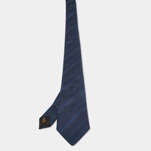 Louis Vuitton Navy Blue Diagonal Monogram Patterned Silk Traditional Tie