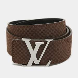 Louis Vuitton Brown Mini Damier Suede  LV Initiales Belt 90CM